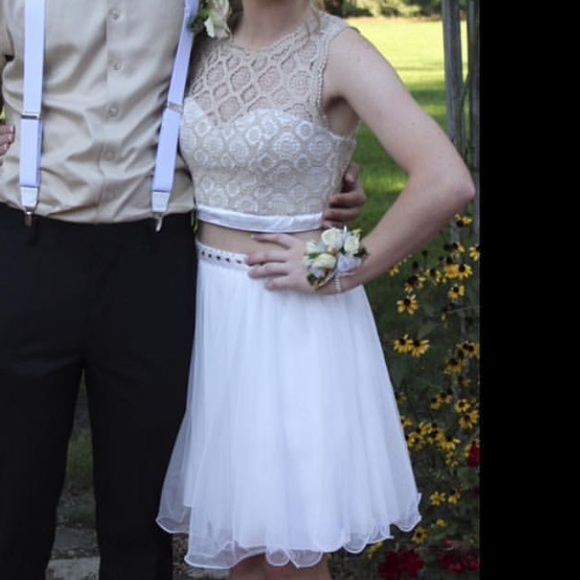 Two piece white and gold/tan dress - Picture 6 of 6